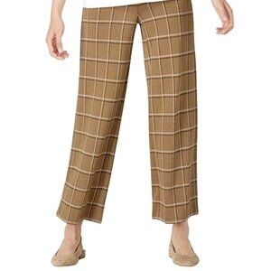 J. Jill Ponte Full Leg Cropped Plaid Pants Tan Pull On Size L